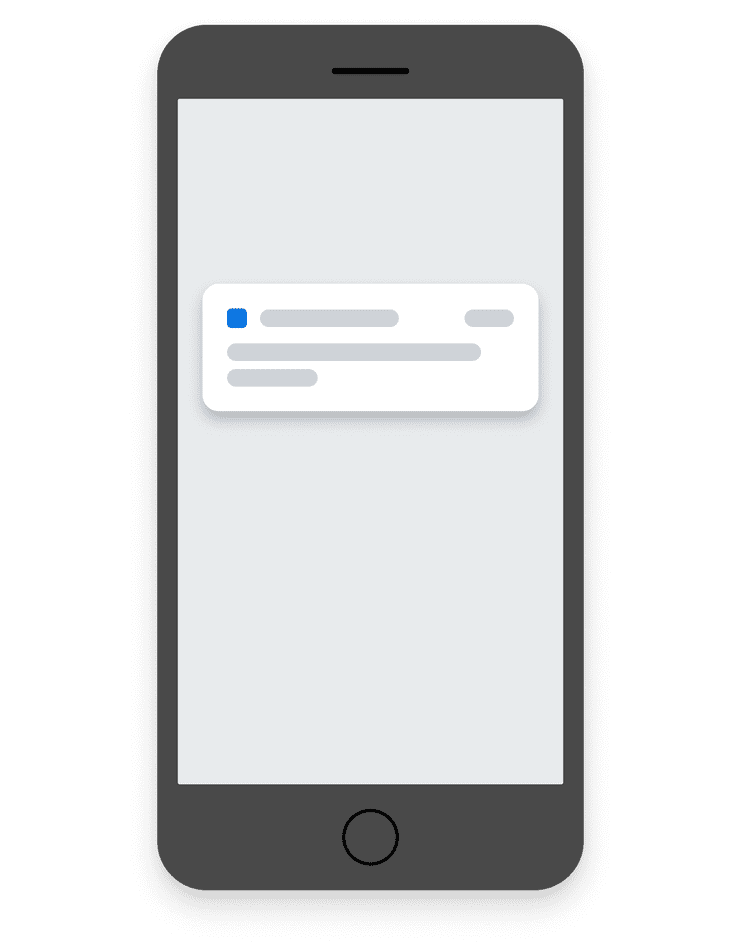 Low-fidelity representation of a Push Notification message on a mobile device. The Push Notification contains a title and two lines of text.