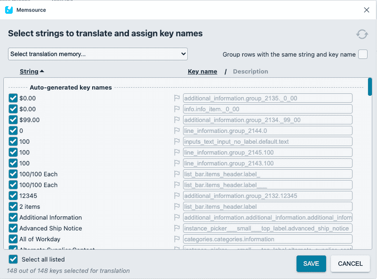 memsource manage strings