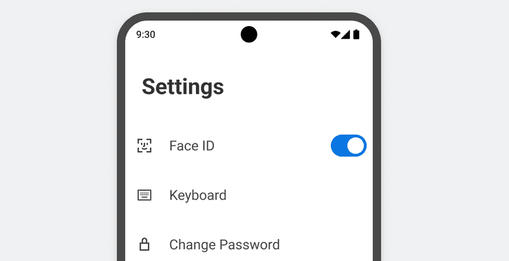 A list of settings with on/off Switches.