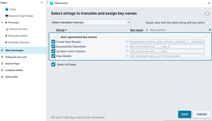 memsource manage strings frames