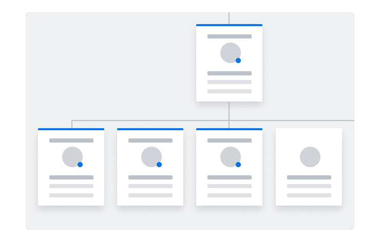 Stylised illustration showing a horizontal row of user profile cards representing colleagues in team