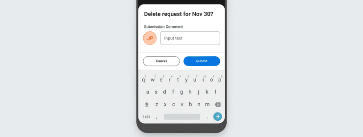 Image of a bottom sheet resizing to accommodate an android keyboard.