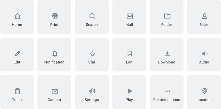 Example of universally understood System Icons.