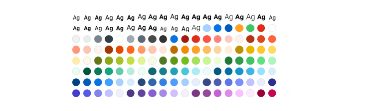 Examples of tokens. A grid of type styles and a color palette
