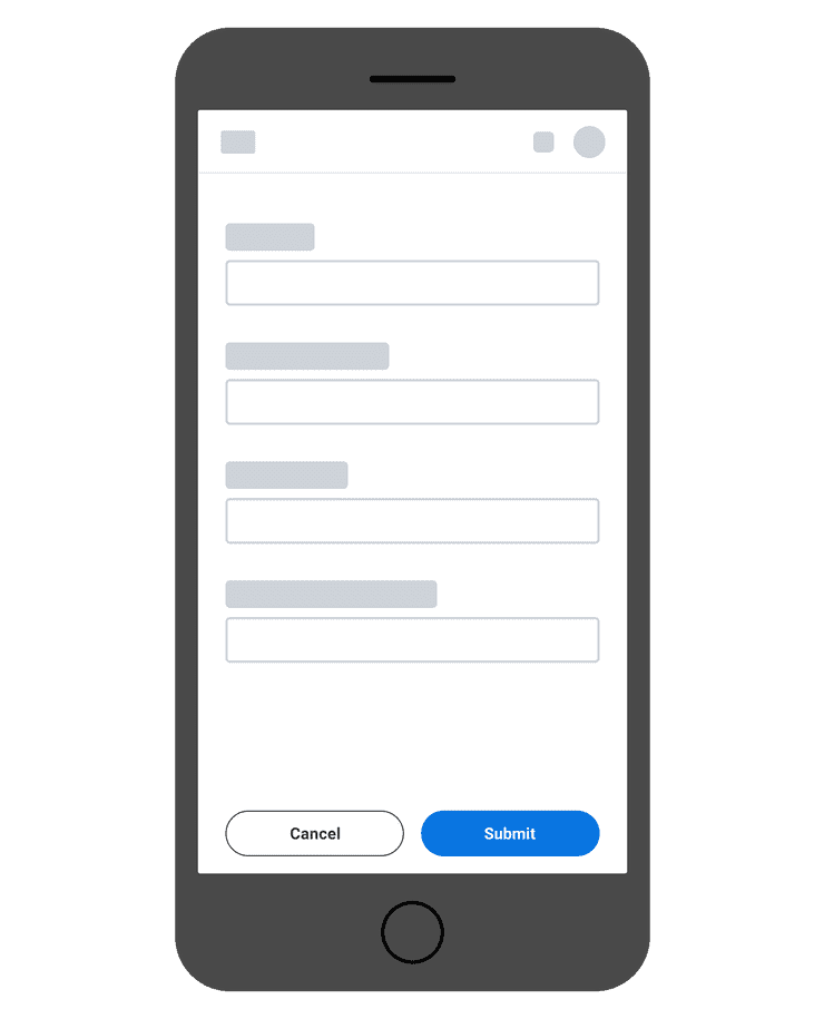 Low fidelity illustration of a mobile device with Secondary Button to the far left, Primary Button to the right.