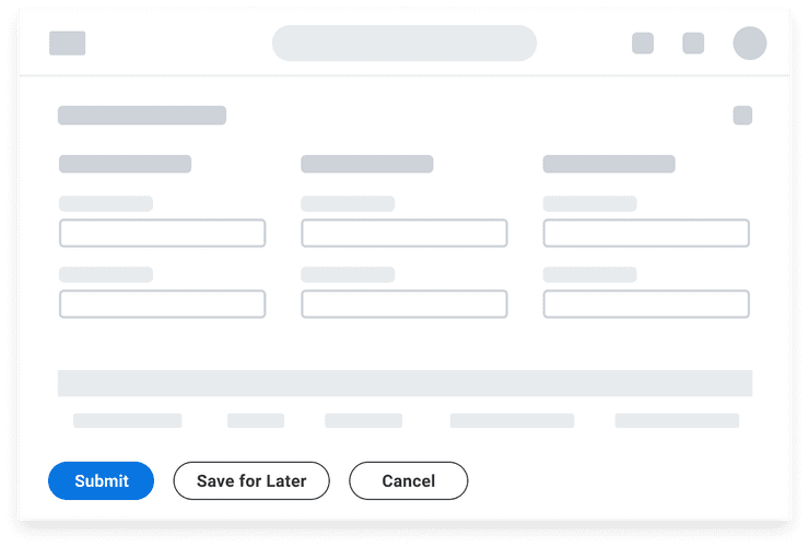 Low fidelity illustration of an edit page with buttons positioned at the bottom of the page.