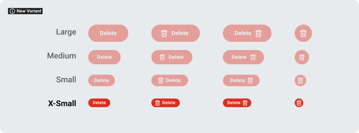 illustration of updates made to the Delete Button component in Canvas Web v9
