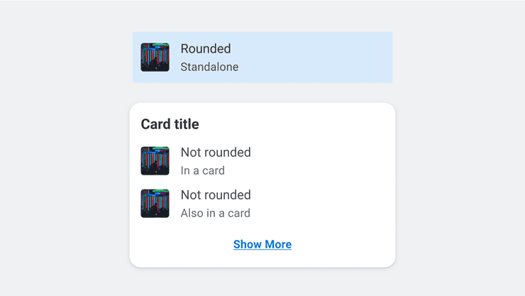 Example of a rounded list item and a non-rounded list item.