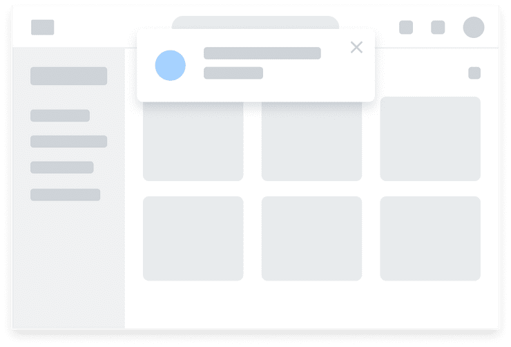 Low-fidelity representation of a Toast notification positioned at the center-top of the page.