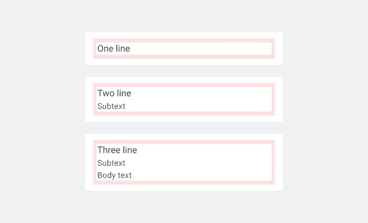 A single, two, and three line list item.
